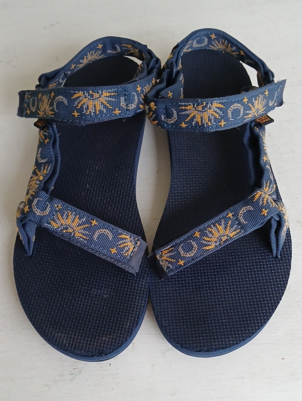 Teva Women's Original Universal Sandals - Navy Blue and Yellow with Sun and Moon